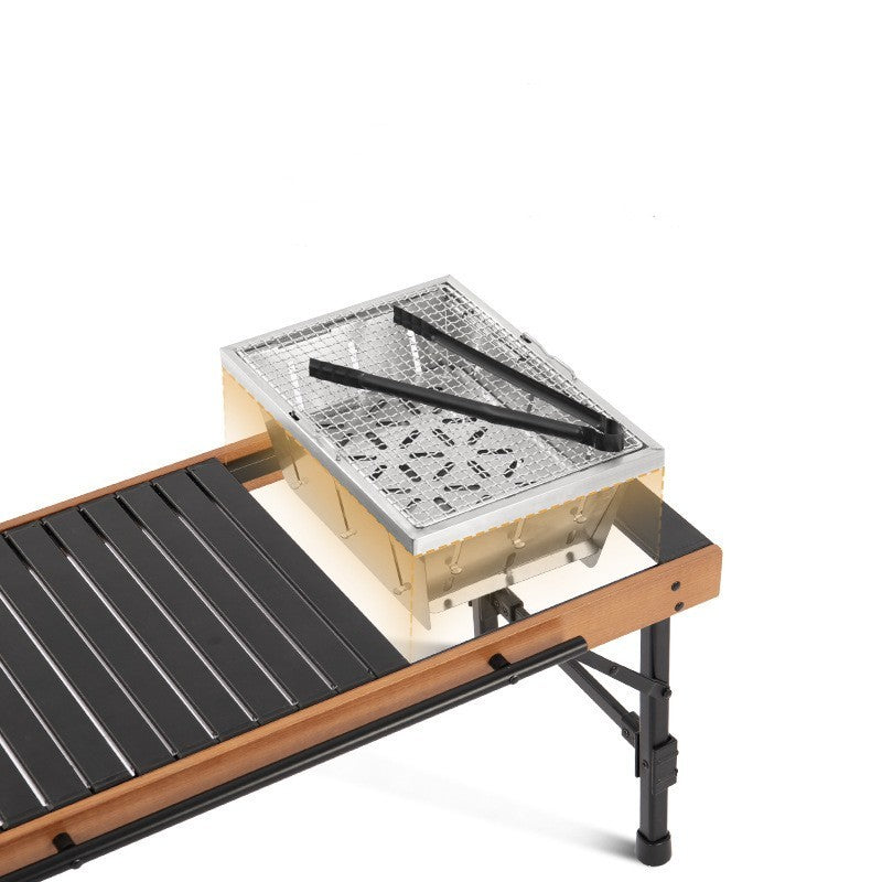 Mesa plegable combinada para exteriores, para camping, barbacoa, picnic, mesa de madera de haya